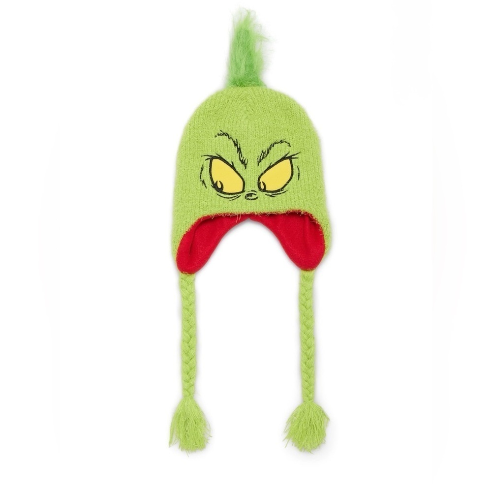 NWT Women Green The Grinch Laplander Braided Knit Character Beanie Hat One Size